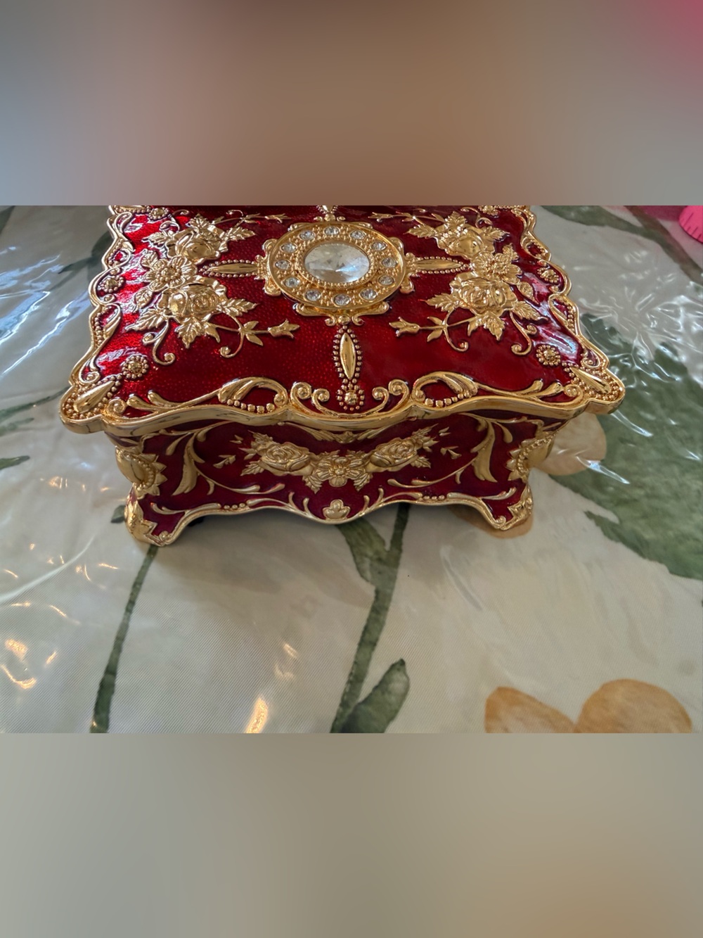 Ornate Red and Gold Jeweled Mini Jewelry Box - Picture 4 of 10